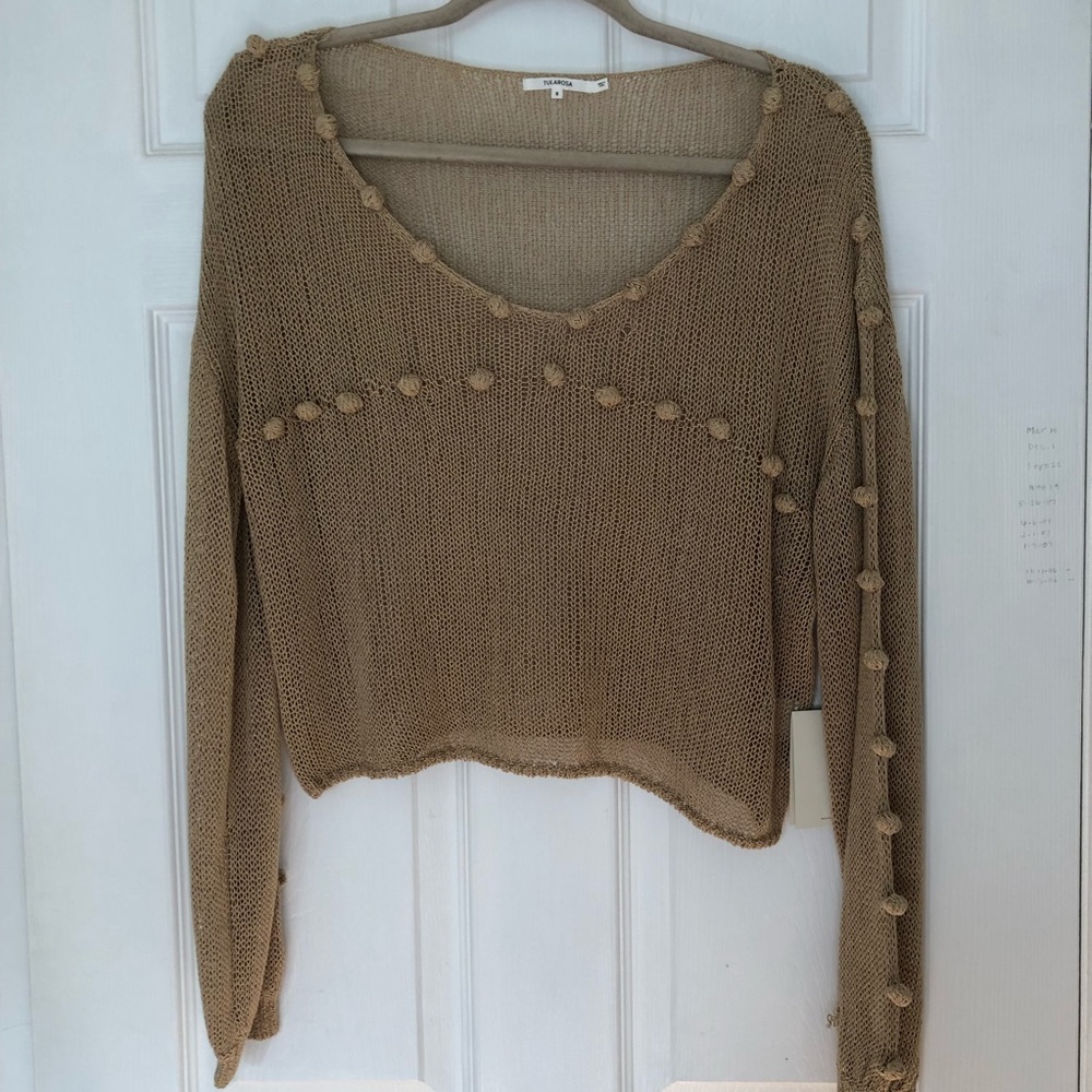 Tularosa Beachwood Sweater Mesh Open Knit Pom Pom Bauble Sweater - Picture 3 of 12